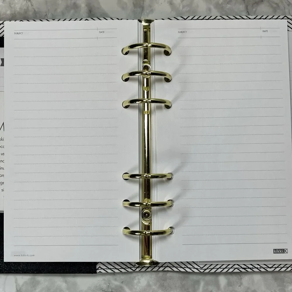 Kikki K Black Leather Personal Planner Medium Gold Snap Organizer New Boxed-READ